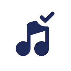 Sticker - Confirmed music black pixel perfect solid ui icon. Add song to video. Approved audio track. Editing software. Silhouette symbol on white space. Glyph pictogram for web, mobile. Isolated vector image