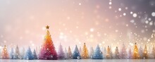 Christmas Tree And Blurred Shiny Lights Copy Space White Background Bright Lighting Pastel Color . Generative Ai