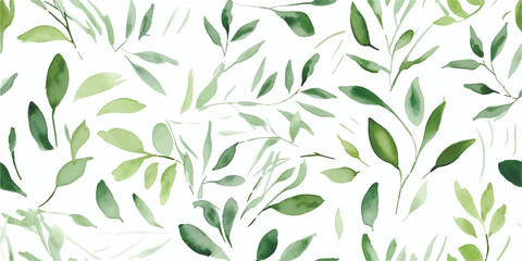 Hand painted foliage pattern, seamless floral print with green leaves, watercolor illustration isolated on white background for your wallpapers, textile or cover