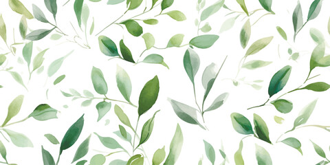 hand painted foliage pattern, seamless floral print with green leaves, watercolor illustration isola
