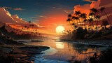 Fototapeta  - Sunset over the sea background. Generative AI