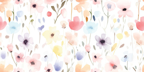 Seamless watercolor floral pattern, background of simple abstract flowers, illustration for textile, wallpapers or wrapping paper
