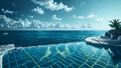 Wall Mural - Summer pool in wild, sea background ai