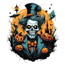T-shirt Or Poster Design With Illustration On Halloween Theme