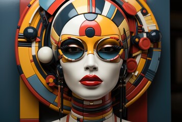 Wall Mural - A close up of a mannequin wearing a mask. Generative AI.