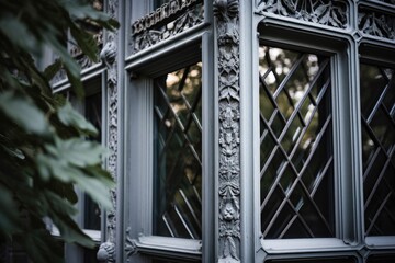 Wall Mural - close-up of intricate window frame design with glass panes, created with generative ai