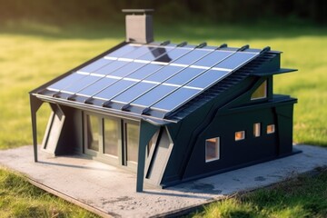 Poster - 3d printed housing with solar panels on roof, created with generative ai