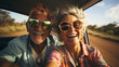 © Miljan Živković - man and woman happy senior couple travel drive car on summer vacation
