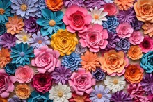 Colorful Paper Flower Wall As A Vibrant Background, Created With Generative Ai
