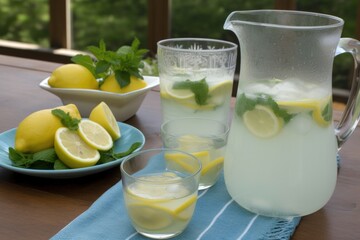 Canvas Print - refreshing lemonade with a hint of mint, perfect for summer, created with generative ai