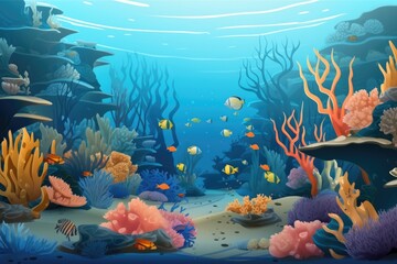 Wall Mural - aquarium with schools of fish swimming around coral reef, created with generative ai