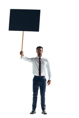 Wall Mural - Confident business man protesting with a poster on a transparent background