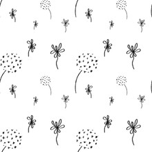 Flower Black White Sketch Simple Seamless Pattern