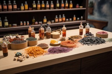 Poster - miniature ingredient sculptures on display in a retail setting, created with generative ai