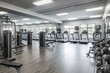 gymnasium with rows of cardio machines, free weights, and mirrors, created with generative ai