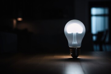 Wall Mural - smart light bulb, shining brightly in dark room, created with generative ai
