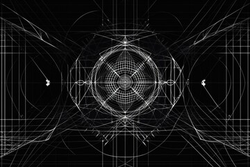 Poster - abstract grid of lines and shapes, each component possessing its own unique symmetry, created with generative ai