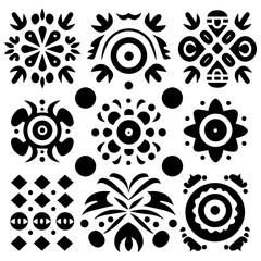 Wall Mural - Set of native American black and white elements, traditional ornaments.