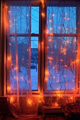 Wall Mural - christmas lights shining through frosty window panes, created with generative ai