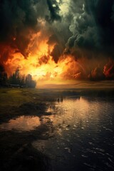 Wall Mural - contrasting dark and light clouds during a storm, created with generative ai