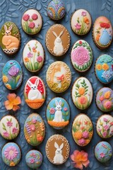 Wall Mural - easter-themed cookies shaped like eggs and bunnies, created with generative ai
