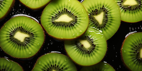 Wall Mural - Fresh sliced kiwi fruits background image. Generative AI graphic