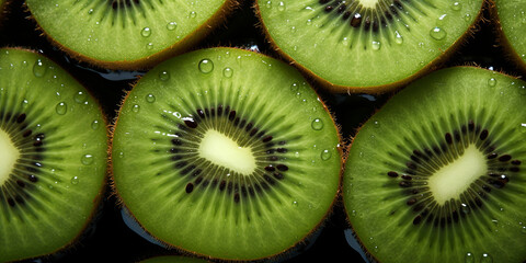 Wall Mural - Fresh sliced kiwi fruits background image. Generative AI graphic