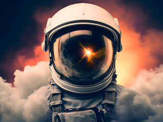 Wall Mural - spaceman or astronaut surrounded by smoke. ai generated.