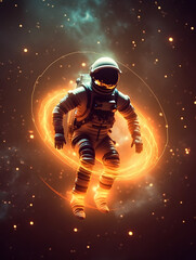 Wall Mural - spaceman or astronaut surrounded by circular light. ai generated.