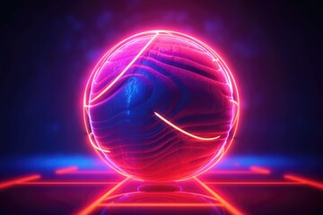 Sticker - abstract neon glowing sphere with energy lines, created with generative ai