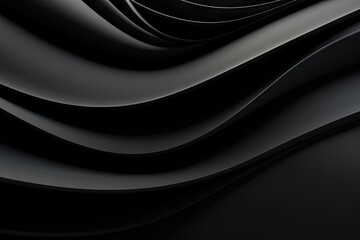 Abstract geometric background. Black modern wavy line pattern. Dark monochrome colors waves on black background. AI generative.
