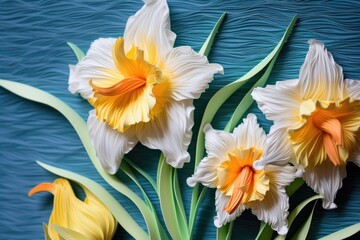 Canvas Print - detailed paper daffodils against a bright backdrop, created with generative ai