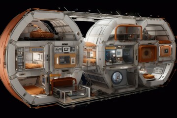 Sticker - modular space habitat with expandable modules, created with generative ai