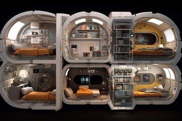 Wall Mural - modular space habitat with expandable living areas, created with generative ai
