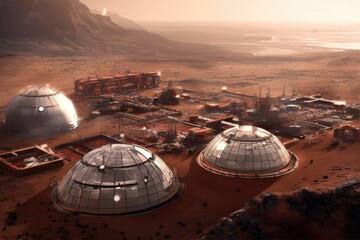 Wall Mural - mars colonization base with dome structures, created with generative ai