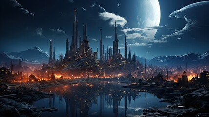 Wall Mural - Dystopic alien city, generative ai