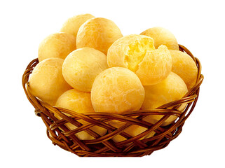 Wall Mural - cesta de vime rústico com pão de queijo brasileiro crocante isolado em fundo transparente - pães de 
