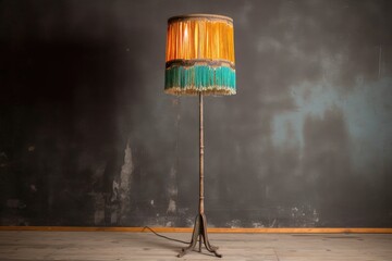 Wall Mural - vintage floor lamp with fringed fabric shade, created with generative ai