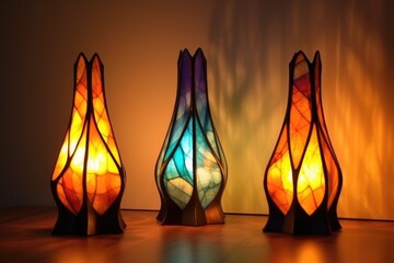 Poster - beautiful stained glass lamps casting colorful shadows, created with generative ai