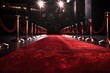 Red carpet with obstacles and red ropes for celebrity ceremony.