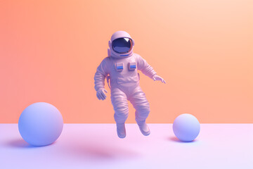 Wall Mural - cute spaceman or astronaut, minimalistic design. ai generated.