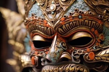Wall Mural - close-up of intricate balinese mask details, created with generative ai