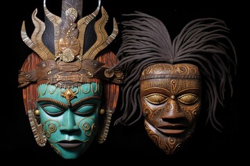 Canvas Print - balinese masks with mystical symbolism and meanings, created with generative ai