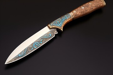 Poster - unique engraved knife with intricate patterns, created with generative ai