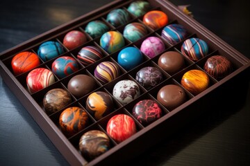 Wall Mural - hand-painted chocolate bonbons arranged in a box, created with generative ai