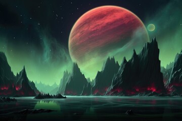 Canvas Print - a breathtaking aurora unfolding over a volcanic moon of jupiter, created with generative ai