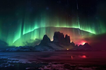 Canvas Print - saturns moon titan with auroras illuminating its thick atmosphere, created with generative ai