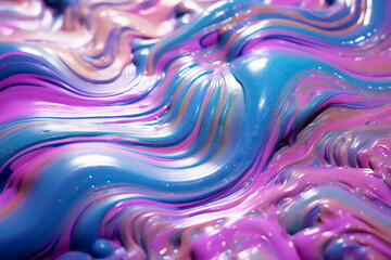 Wall Mural - pink, blue and silver waves of slime background made with generative ai