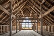 reconstructed barn roof and framework, created with generative ai