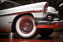 Retro Car Wheels, Polished Chrome And Whitewall Tires, Created With Generative Ai